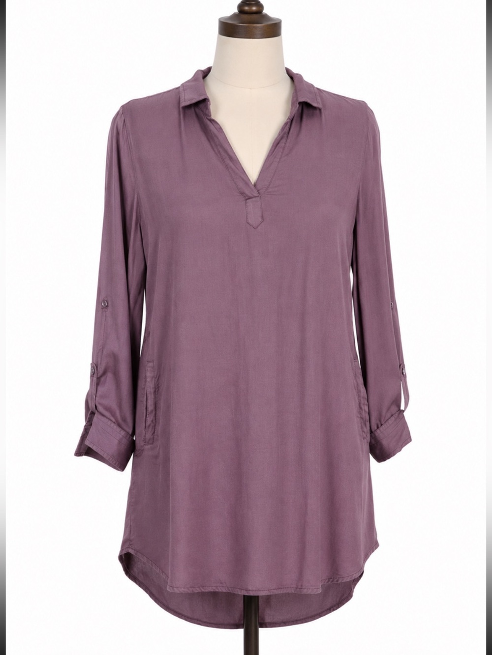Altar’d State Size Small Cocoa Brown Women’s V Neck Roll Tab Sleeve Shirt Dress